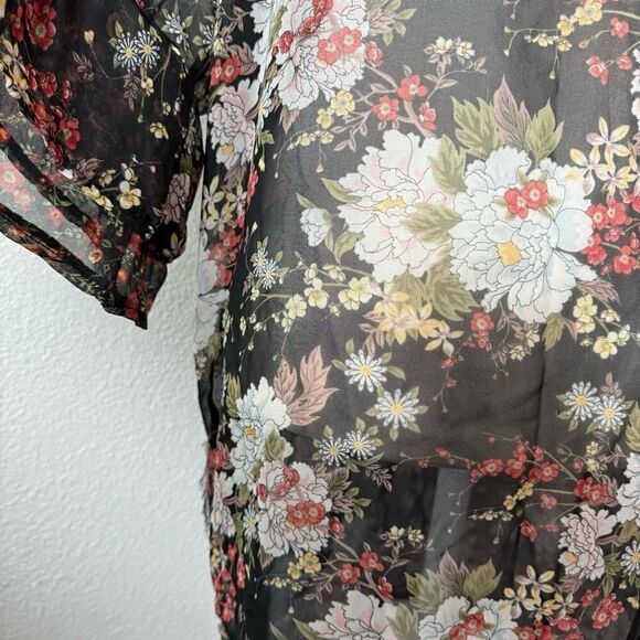 Mudd Black Floral Kimono Sheer Boho Shabby Chic - Picture 6 of 13